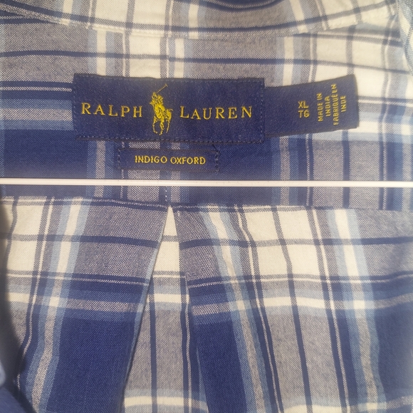 Ralph Lauren Men POLO logo Navy and White Plaid Shirt 100% cotton - Picture 2 of 5